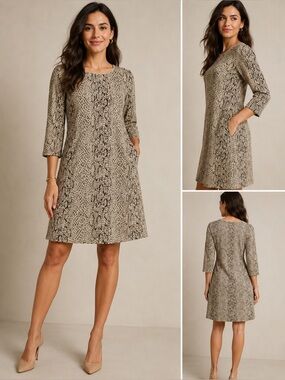 Tyler Boe Snake Print Knit Shift Dress XS Pockets Reptile Animal Print